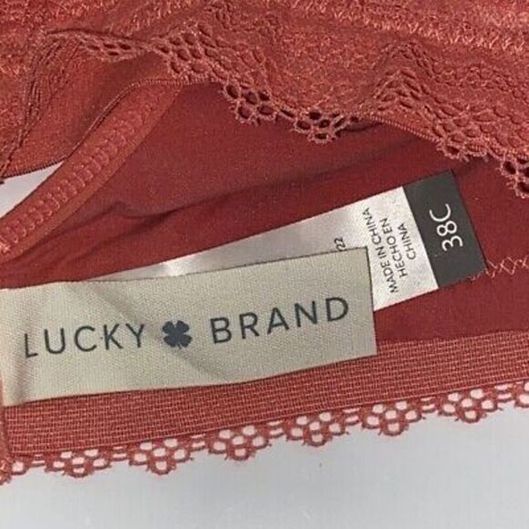 Lucky Brand Women's Pink Wireless Lace Trim Plunge Bra Size 38C - Picture 8 of 11